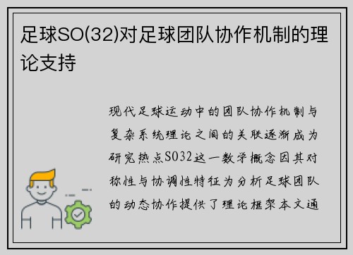 足球SO(32)对足球团队协作机制的理论支持